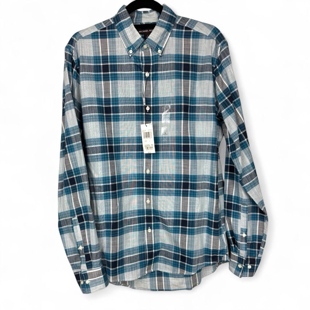 NWT Michael Kors Long Sleeve Button Down Slim Fit Shirt 100% Cotton L